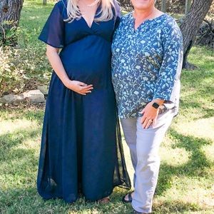 Navy Chiffon Bell Sleeve Maternity Maxi Dress